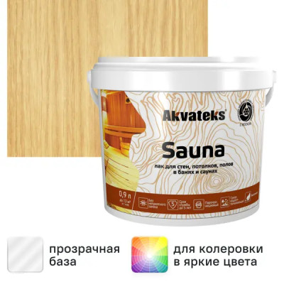 Лак для полов, стен, потолков в банях акрилатный Akvateks Sauna цвет прозрачный полуматовый 0.9 л