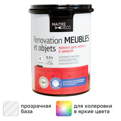 Краска для мебели Maitre Deco Renovation шелковисто-матовая прозрачная база С 0.9 л
