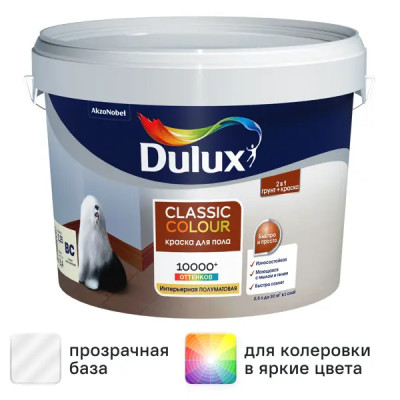 Краска для пола Dulux Classic Colour полуматовая цвет прозрачный база BC 2.25 л