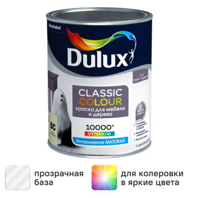 Краска для мебели и дерева Dulux Classic Colour моющаяся матовая прозрачная база BC 0.9 л