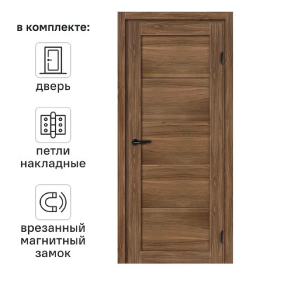 Дверь межкомнатная глухая с замком и петлями в комплекте Толедо Орех Галант 60x200 см CPL цвет коричневый