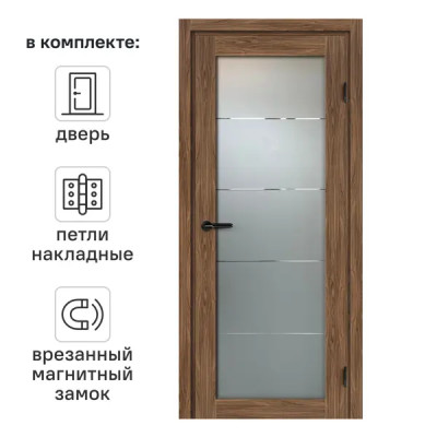 Дверь межкомнатная остекленная с замком и петлями в комплекте Толедо Орех Галант 60x200 см CPL цвет коричневый