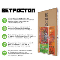 Тепло-Шумоизоляция для внешних и внутренних работ Ветростоп 1219x600x25 мм 2.1 м²