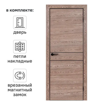 Дверь межкомнатная глухая с замком и петлями в комплекте Борно 52 60x200 см ПВХ цвет тобакко