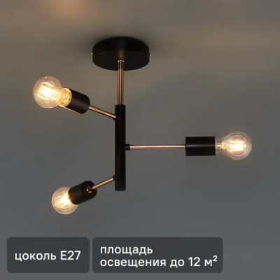 Светильник потолочный Freya FR4010CL-03GB, 3 лампы, 12 м², цвет черный