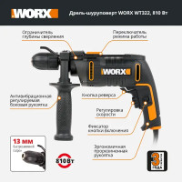 Ударная дрель Worx WT322, 810 Вт