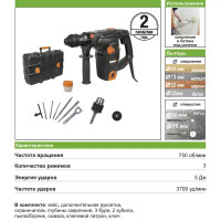 Перфоратор сетевой SDS-plus Worx WT344 1250 Вт, 5 Дж