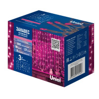 Гирлянда светодиодная занавес Uniel электрическая 3x2 м розовый свет 8 режимов 160 ламп цвет прозрачный