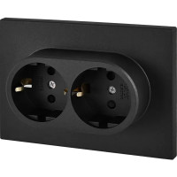 Розетка двойная встраиваемая Gusi Electric с заземлением со шторкой цвет графит