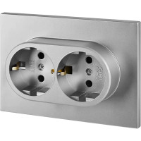 Розетка двойная встраиваемая Gusi Electric с заземлением со шторкой цвет серебро