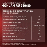 Радиатор Monlan RU 350/80 14 секций боковое подключение биметалл белый