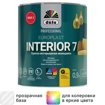 Краска для стен и потолков Dufa Professional Europlast Interior 7 матовая цвет прозрачный база 3 база 0.9 л