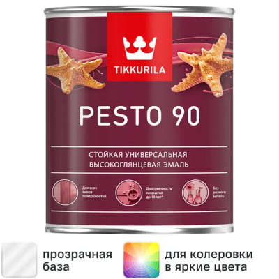Эмаль универсальная стойкая Tikkurila Pesto 90 База С бесцветная глянцевая 0.9 л
