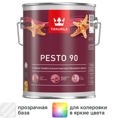 Эмаль универсальная стойкая Tikkurila Pesto 90 База С бесцветная глянцевая 2.7 л