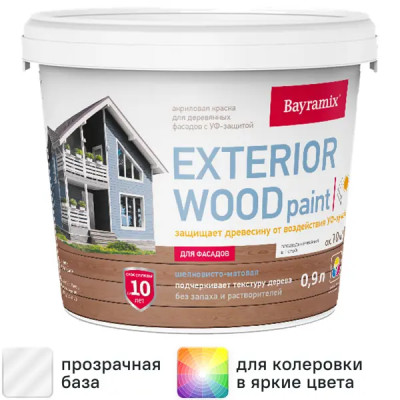 Краска для деревянных фасадов Bayramix Exterior Wood матовая цвет прозрачный 0.9 л