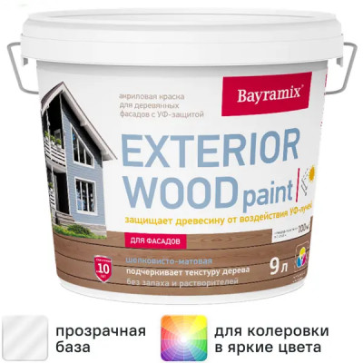 Краска для деревянных фасадов Bayramix Exterior Wood матовая цвет прозрачный 9 л