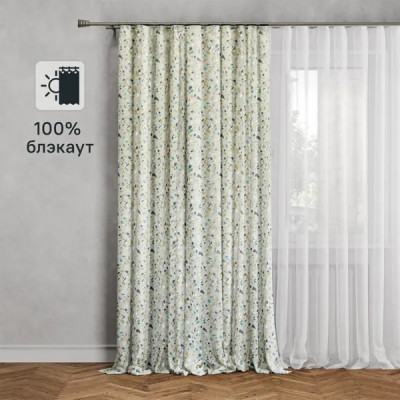 Штора на ленте блэкаут Камни 160x280 см цвет бежевый