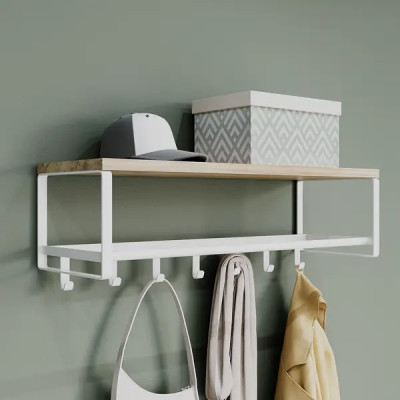 Полка настенная Otto с крючками и штангой 65x21x25 см цвет белый