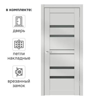 Дверь межкомнатная остекленная с замком и петлями в комплекте Линеа 6 90x200 см HardFlex цвет платина светлая