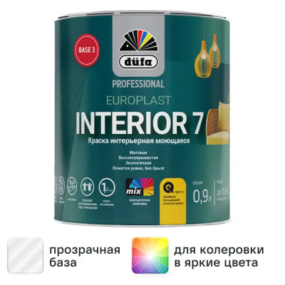 Краска для стен и потолков Dufa Professional Europlast Interior 7 матовая цвет прозрачный база 3 0.9 л