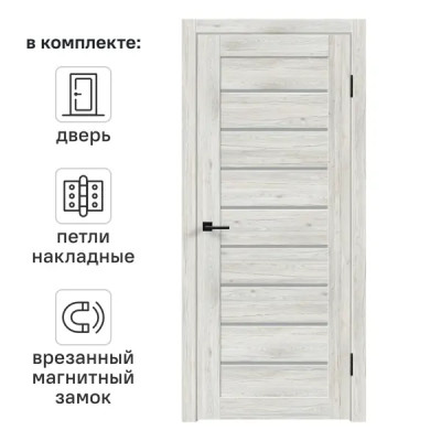 Дверь межкомнатная остекленная с замком и петлями в комплекте Тиволи 60x200 см ПВХ цвет рустик серый