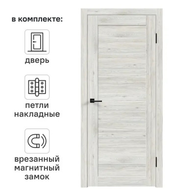 Дверь межкомнатная глухая с замком и петлями в комплекте Тиволи 60x200 см ПВХ цвет рустик серый