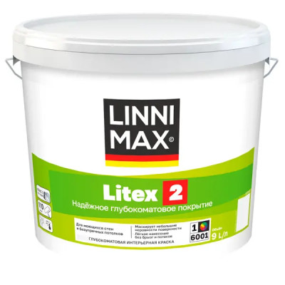 Краска для стен и потолков Linnimax Litex 2 моющаяся глубокоматовая цвет белый база 1 9 л