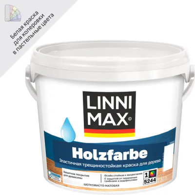 Краска фасадная Linnimax Holzfarbe моющаяся матовая цвет белый матовая база 1 2.5 л