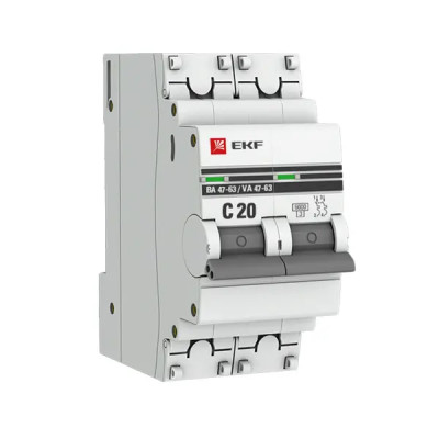 Автоматический выключатель EKF PROxima ВА47-63 2P C20 А 6 кА mcb4763-6-2-20C-pro