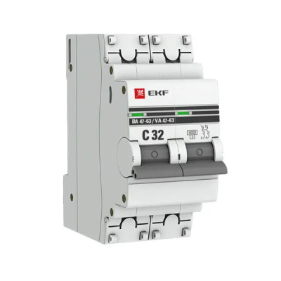 Автоматический выключатель EKF PROxima ВА47-63 2P C32 А 6 кА mcb4763-6-2-32C-pro