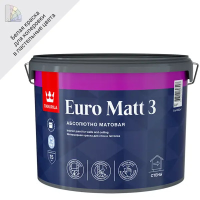 Краска для стен Tikkurila Euro Matt 3 цвет белый 9 л