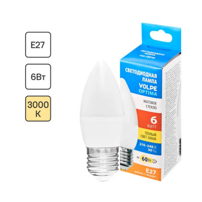 Лампа светодиодная Volpe E27 220-240 В 6 Вт свеча матовая 600 лм теплый белый свет