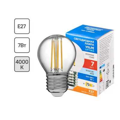 Лампа светодиодная Volpe LEDF E27 220-240 В 7 Вт шар малый прозрачная 750 лм нейтральный белый свет