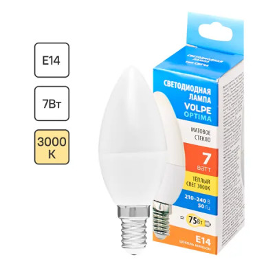 Лампа светодиодная Volpe E14 220-240 В 7 Вт свеча матовая 750 лм теплый белый свет
