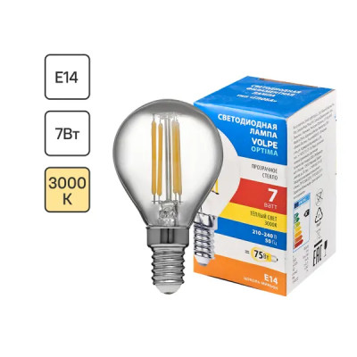 Лампа светодиодная Volpe LEDF E14 220-240 В 7 Вт шар малый прозрачная 750 лм теплый белый свет