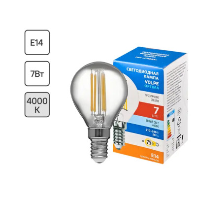 Лампа светодиодная Volpe LEDF E14 220-240 В 7 Вт шар малый прозрачная 750 лм нейтральный белый свет
