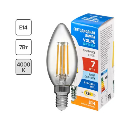 Лампа светодиодная Volpe LEDF E14 220-240 В 7 Вт свеча прозрачная 750 лм нейтральный белый свет
