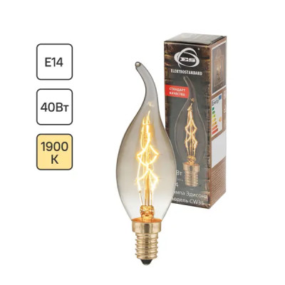Лампа филаментная Elektrostandard «Эдисон E-C35T» E14 230 В 40 Вт свеча декоративная прозрачная 220 лм, тёплый белый свет