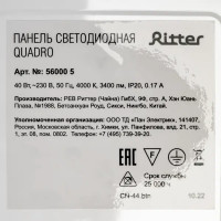 Панель светодиодная Ritter ДВО01-40-6К-EMCPRO 40 Вт 595x595 мм 4000 K IP20