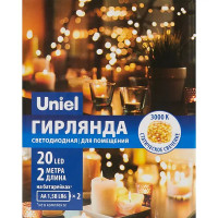 Гирлянда светодиодная роса Uniel на батарейках 2 м 20 LED теплый белый свет