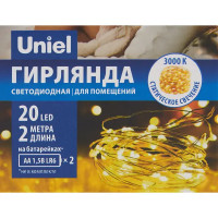 Гирлянда светодиодная роса Uniel на батарейках 2 м 20 LED теплый белый свет