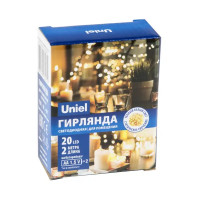 Гирлянда светодиодная роса Uniel на батарейках 2 м 20 LED теплый белый свет