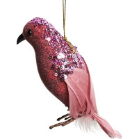 Елочная игрушка Птица 11x5 цвет розовый