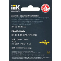 Розетка USB встраиваемая IEK Brite РЮш10-1-БрКр с заземлением цвет бежевый