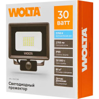 Прожектор светодиодный уличный Wolta WFL-30W/08S 30 Вт 5700 К IP65 нейтральный белый свет с датчиком движения