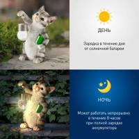 Фигурка садовая Эра «Умный кот» на солнечных батареях 30 см цвет серый нейтральный белый свет