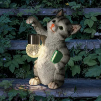 Фигурка садовая Эра «Умный кот» на солнечных батареях 30 см цвет серый нейтральный белый свет
