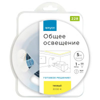 Комплект светодиодной ленты Apeyron 228ОО 2835 120 диод/14.4 Вт/м 12 В 10 мм IP20 5 м теплый белый свет