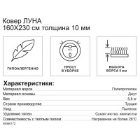 Ковер Луна 160x230 см полипропилен E131AG цвет серый