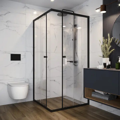 Душевой уголок Domani-Spa Cube квадратный 90x90 см черный профиль прозрачное стекло раздвижной